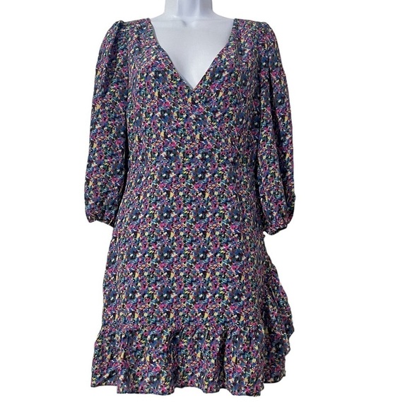 Tanya Taylor Bernadina Silk Confetti Faux Wrap Ruffle Mini Dress Size 2 - Picture 1 of 15
